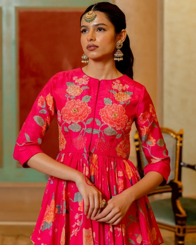 Blooming Pink Floral Printed Peplum Set