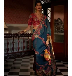 Blue Altaf Organza Sari Set