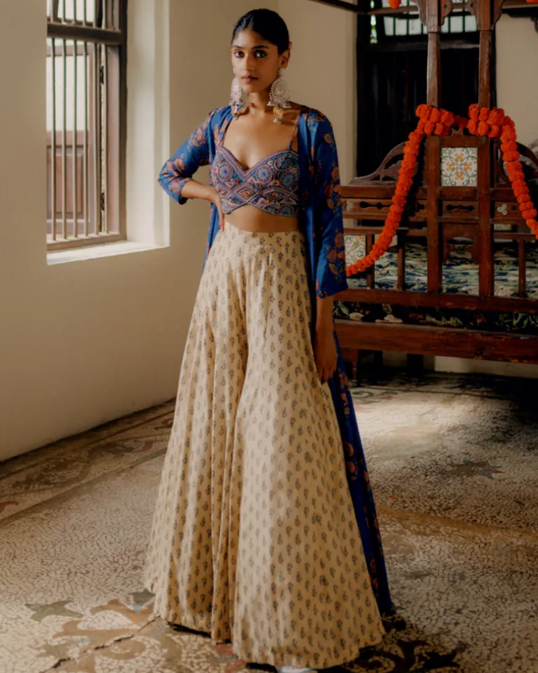 Blue & Cream Cape Set