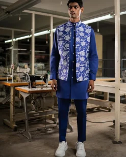 Blue Anaar Open Bandi With Matching Kurta Pajama Set