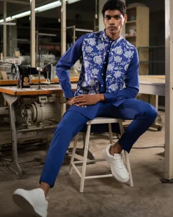 Blue Anaar Open Bandi With Matching Kurta Pajama Set