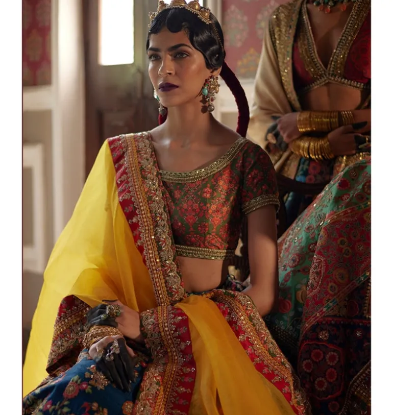 Blue and Mustard Mumbai Lehenga Set