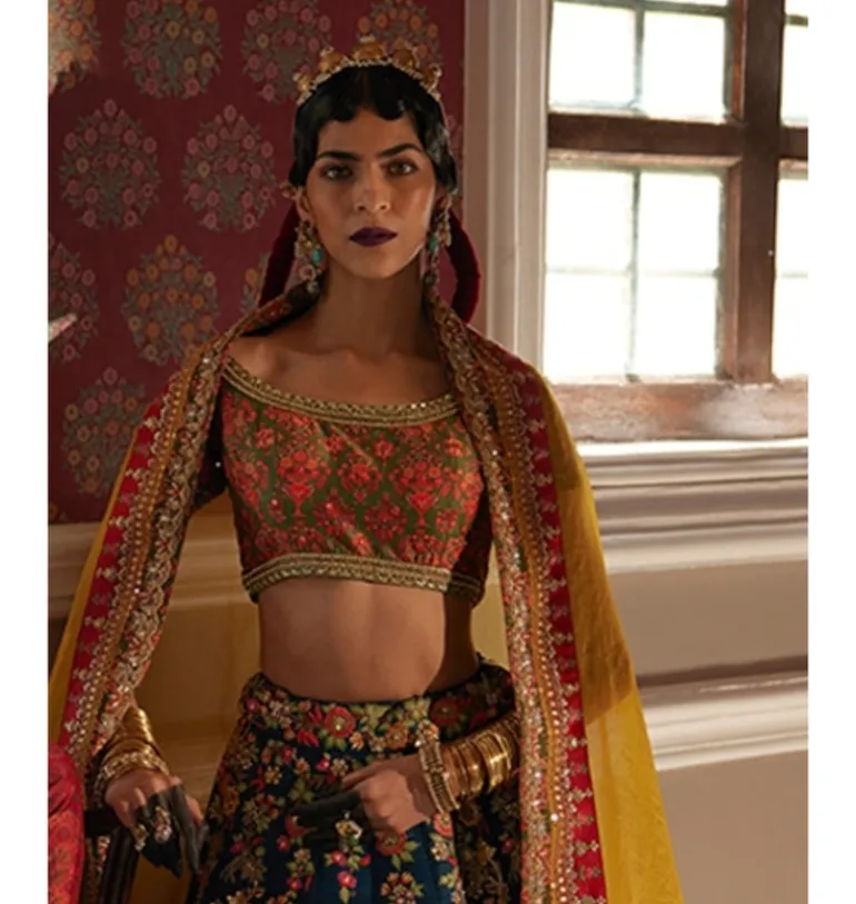 Blue and Mustard Mumbai Lehenga Set