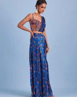 Blue Bale Printed Asymmetrical Skirt Set