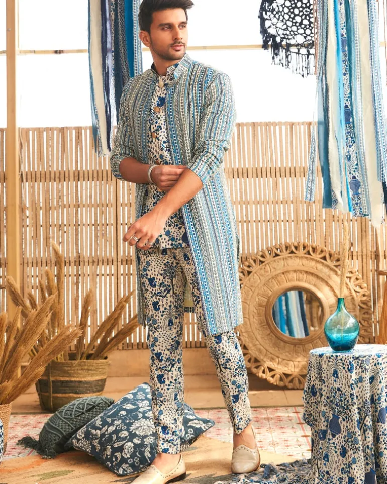 Blue Boho Highlighted Jacket Set