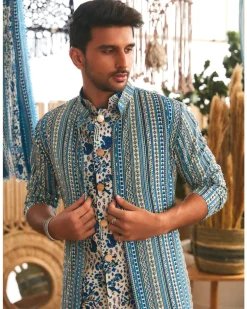 Blue Boho Highlighted Jacket Set