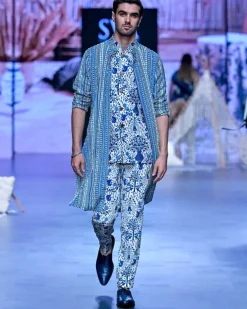 Blue Boho Highlighted Jacket Set