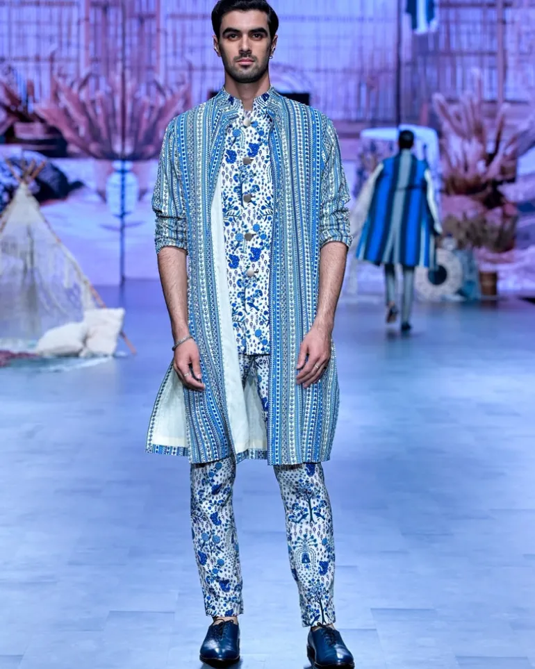 Blue Boho Highlighted Jacket Set