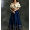 Blue Border Lehenga With Off Shoulder Wrap Crop Top