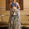Blue Embroidered Blouse And Lehenga Set
