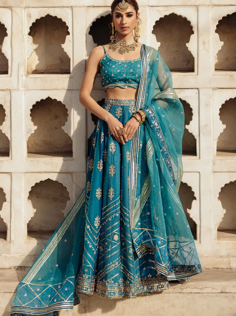 Blue Floral Botis Lehenga Set