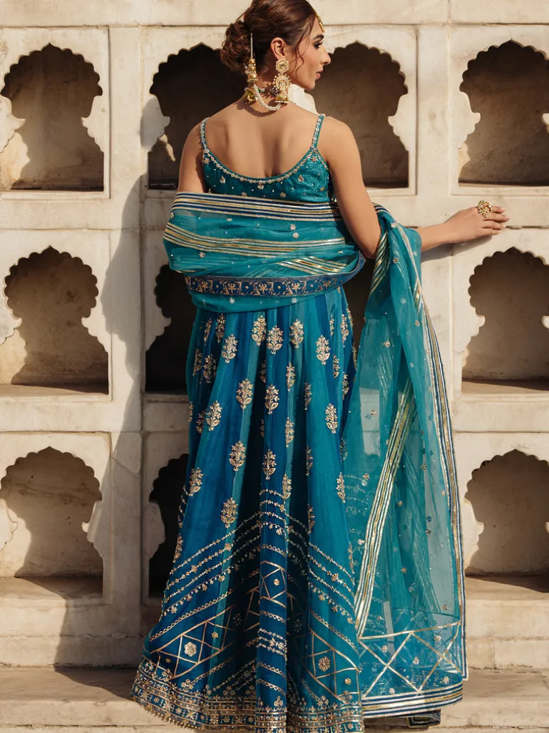Blue Floral Botis Lehenga Set