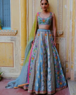 Blue Floral Lehenga Set