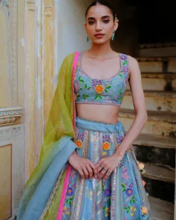 Blue Floral Lehenga Set