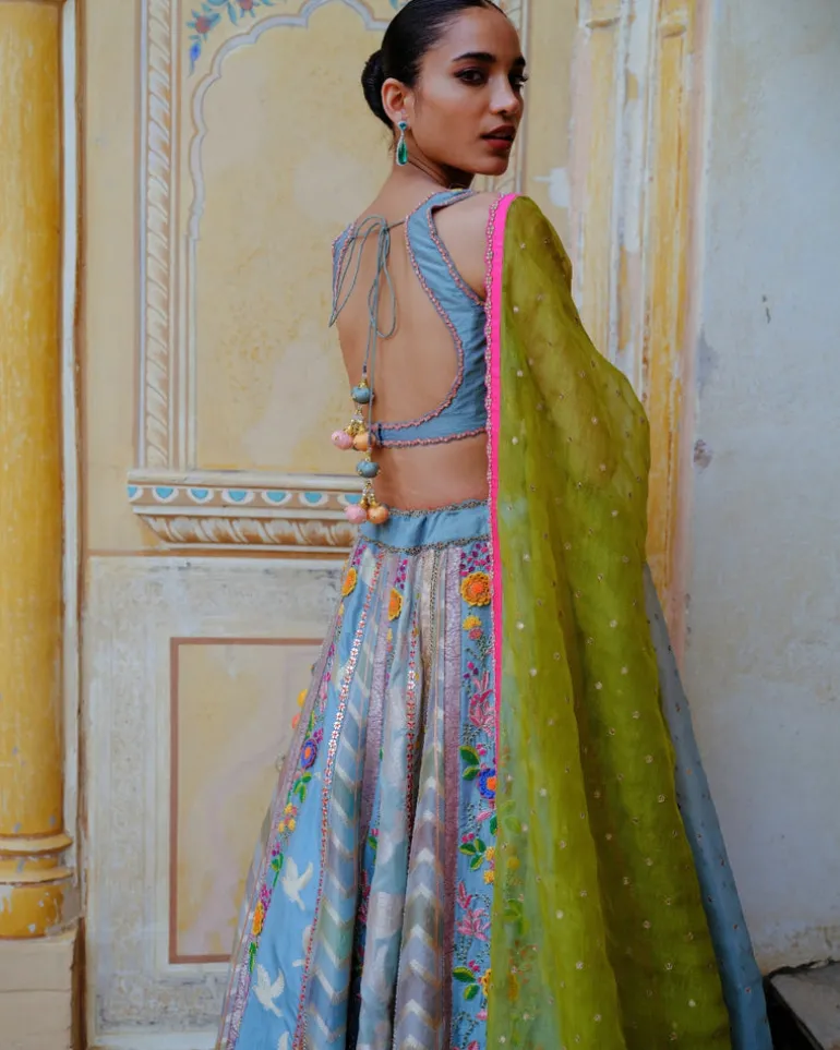 Blue Floral Lehenga Set