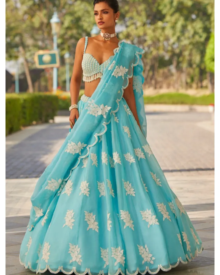 Blue Flower Lehenga Set