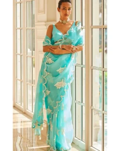 Blue Flower Sari Set