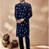 Blue Ganesha Foil Kurta Set