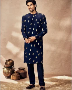 Blue Ganesha Foil Kurta Set