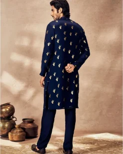 Blue Ganesha Foil Kurta Set