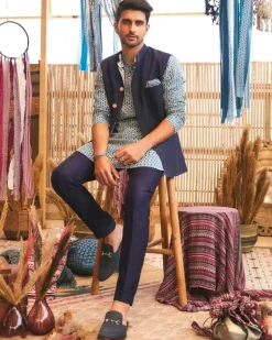 Blue Geo Print Kurta Set