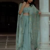 Blue Georgette Printed Jacket Set