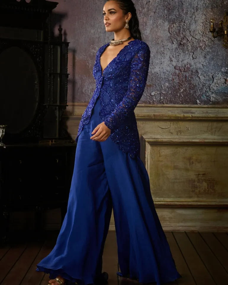 Blue Jacket Sharara Set