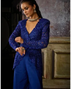 Blue Jacket Sharara Set
