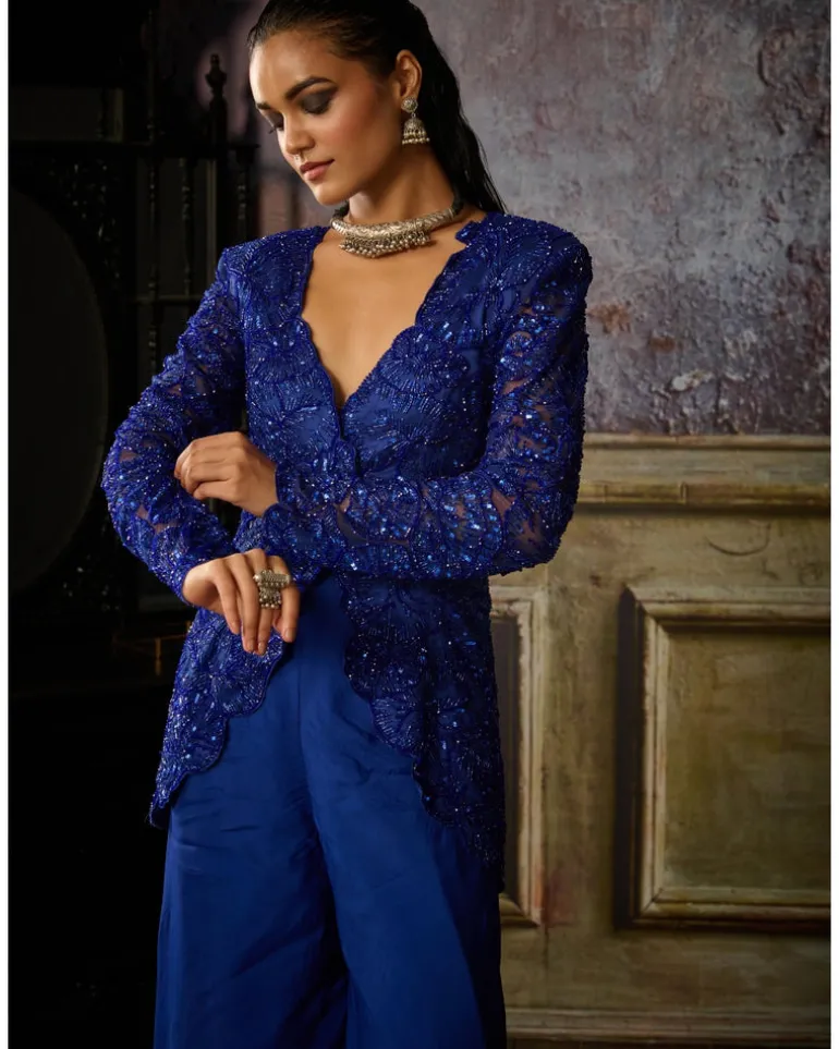 Blue Jacket Sharara Set