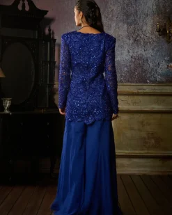 Blue Jacket Sharara Set
