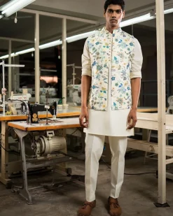 Blue Kaari Open Bandi With Matching Kurta Pajama Set