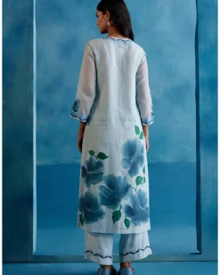 Blue Kota Silk Hand-Painted Embroidered Kurta Set