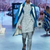 Blue Kurta Set with Stripe Trench Coat Set