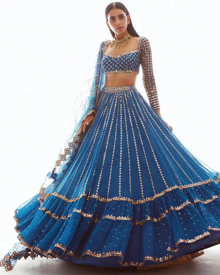 Blue Linear Drop Lehenga Set