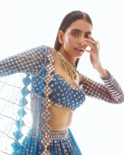 Blue Linear Drop Lehenga Set