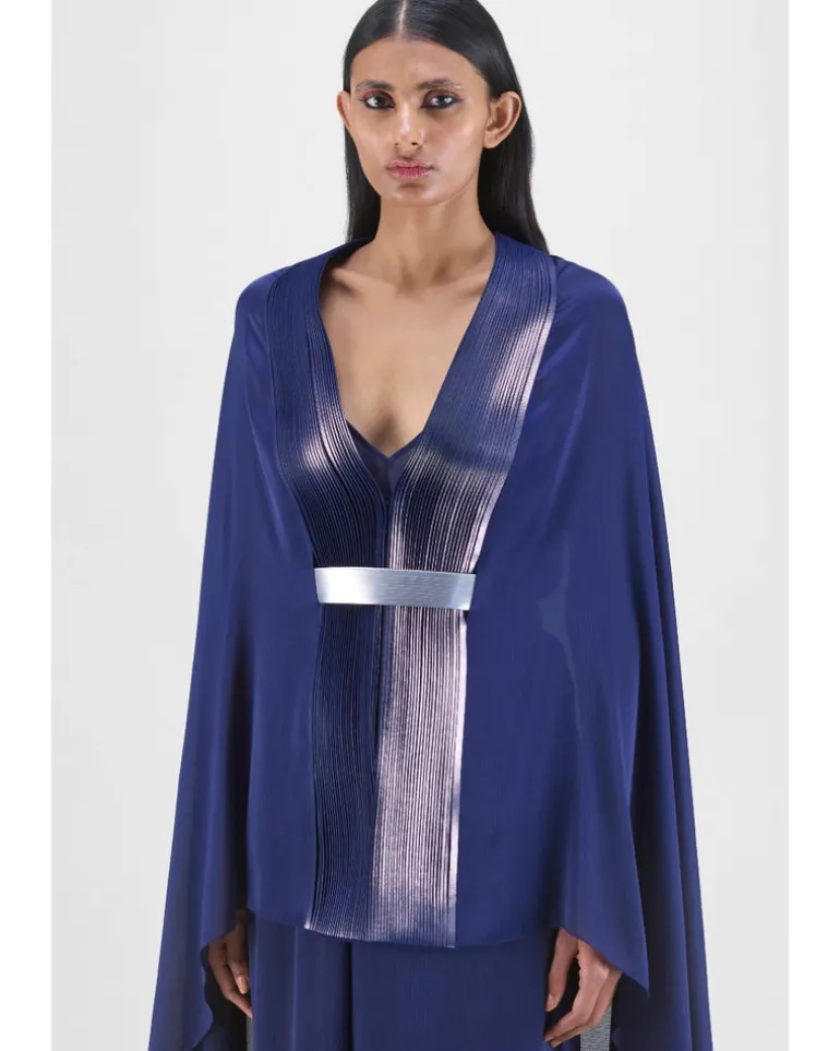Blue Metallic Structured Cape Set