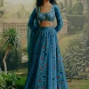 Blue Mix Print Paneled Lehenga Set