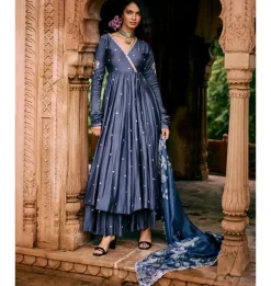Blue Modal Silk Zardosi & Anarkali Set