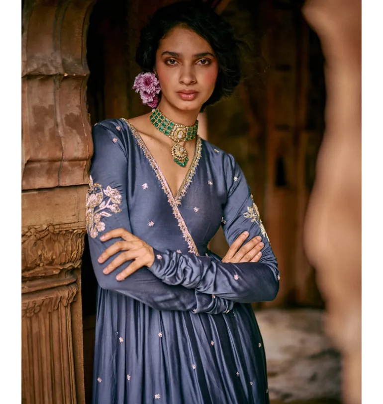 Blue Modal Silk Zardosi & Anarkali Set