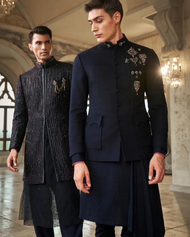 Blue Moon Applique Studded Bandgala Set