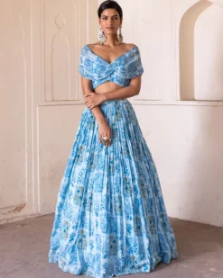 Blue Off Shoulder Lehenga Set