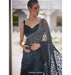 Blue Ombre Cutwork Sari Set