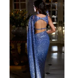 Blue Ombre Sequin Georgette Sari