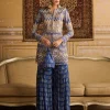 Blue Print Embroidered Jacket And Gharara Set