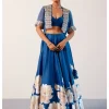 Blue Silk Chanderi Hand-Painted Skirt And Cape Set