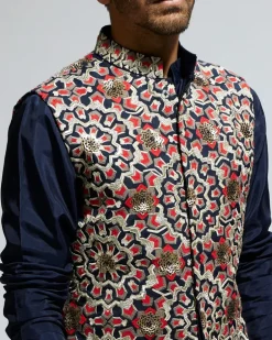 Blue Silk Embroidered Bandi Set