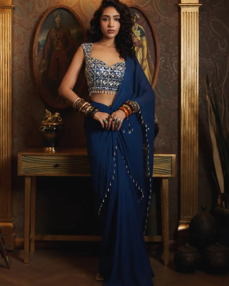 Blue Skirt Sari Set