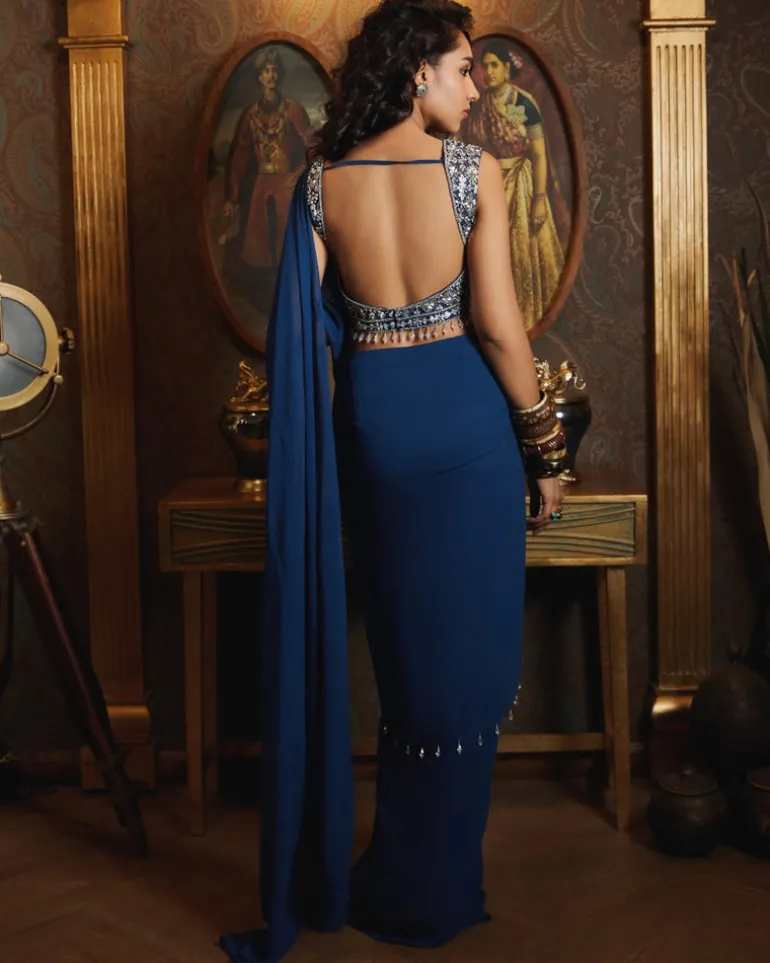 Blue Skirt Sari Set