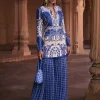 Blue Thikri Print and Highlighted Jacket Set