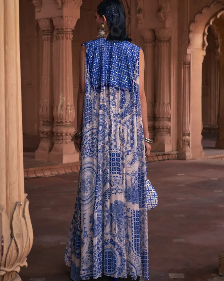 Blue Thikri Print and Highlighted Cape Set